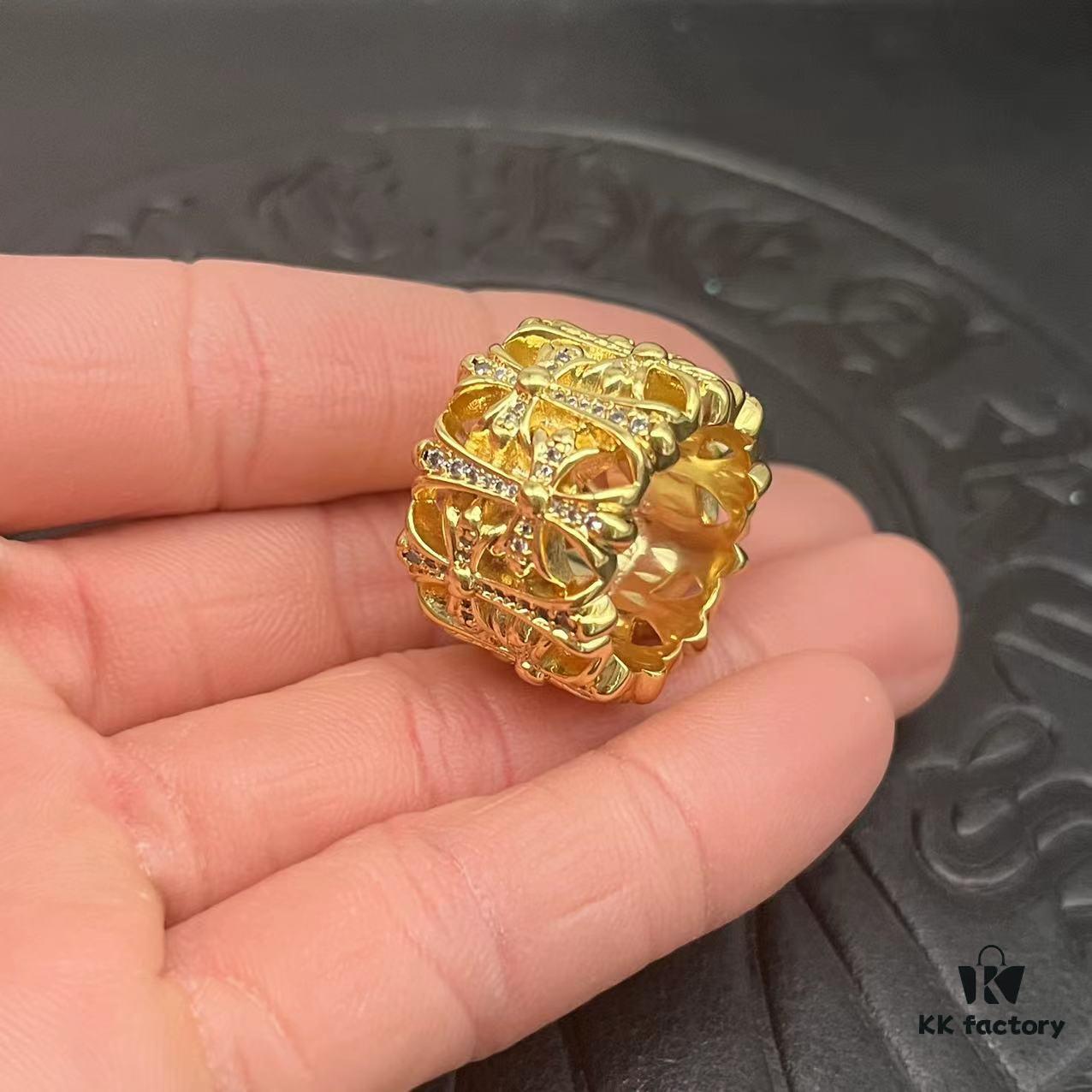 CHROME HEARTS High-Replica Crooked Cross 22K Gold Diamond-Inlaid Burial Cross Ring