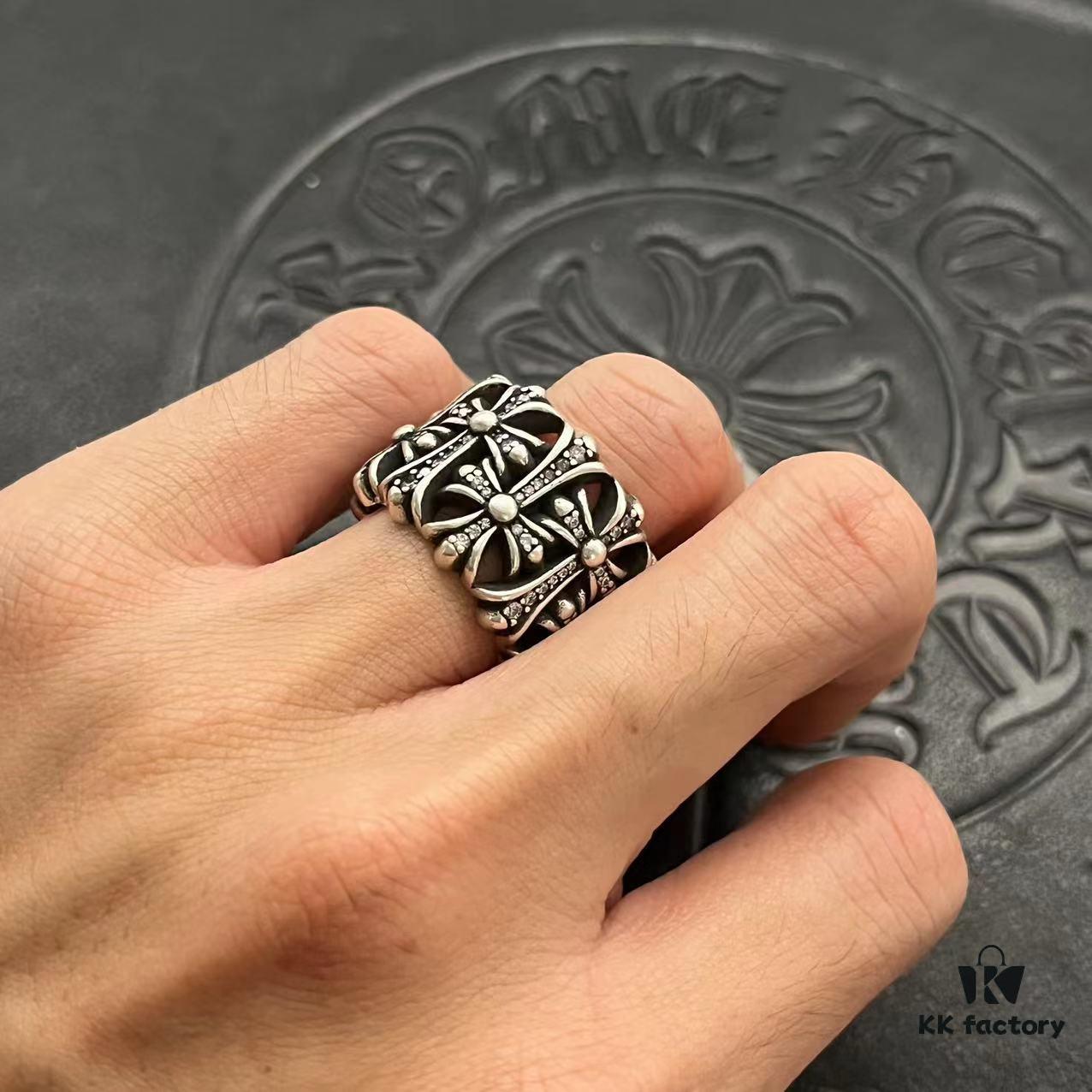 CHROME HEARTS High-End Crooked Cross Diamond-Inlaid Ring