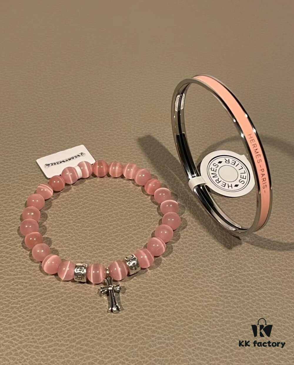 Cute Chrome Heart Cat's Eye Bracelet and Hermes Enamel Bangle