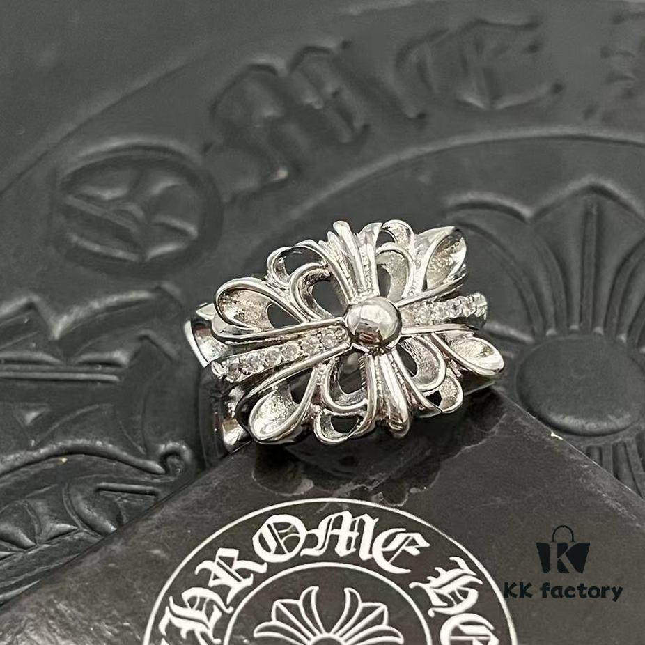 CHROME HEARTS High-Replica Platinum Diamond-Paved Openwork Cross Ring
