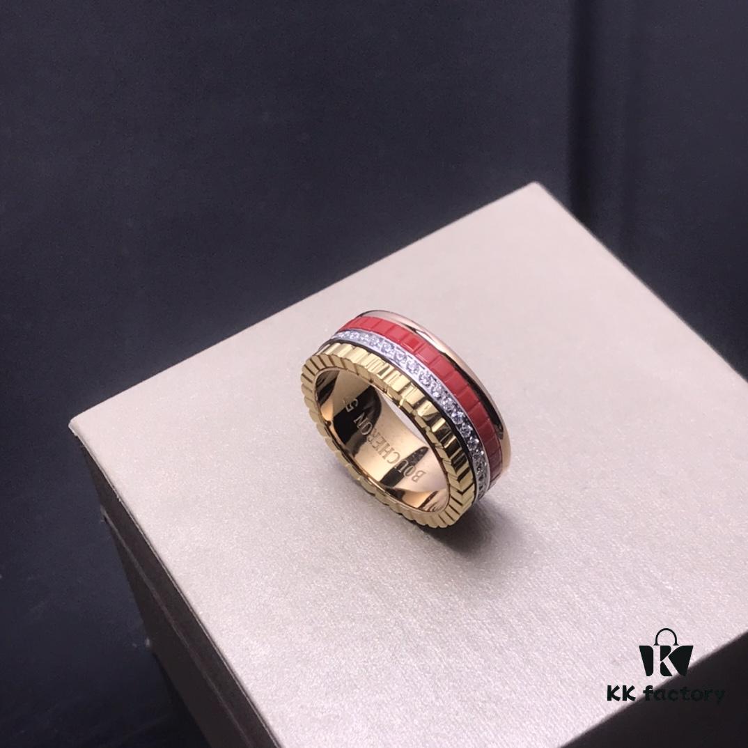 👑[Top-Tier Replica] Boucheron Quatre Radiant Series Rotating Ring – Exquisitely Crafted with 925 Sterling Silver, Paved with Brilliant Cubic Zirconia, Featuring Ribbon-Line Engraving, Black Ceramic Diamond Pattern, and Geometric Elegance