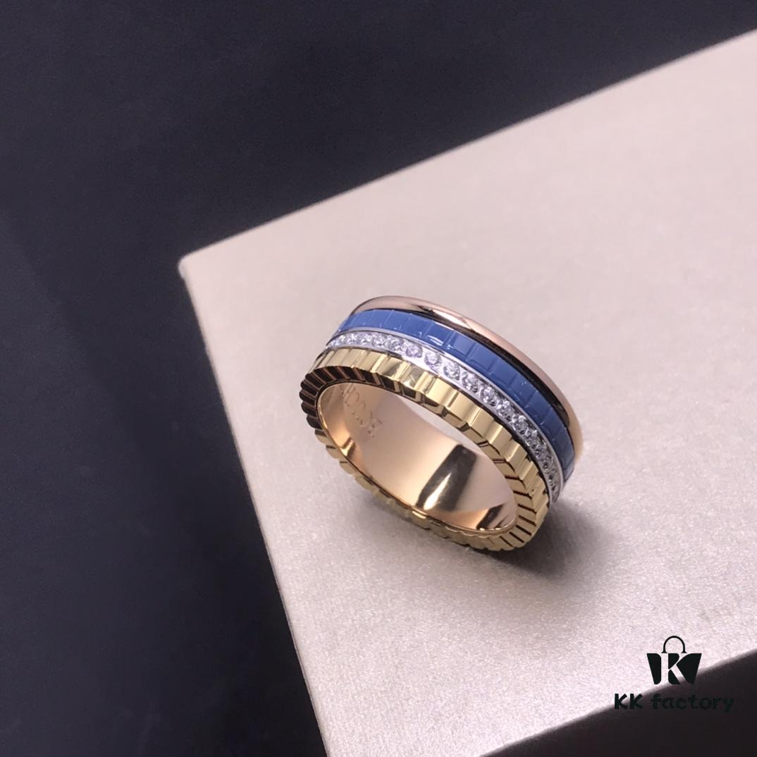 👑[Top-Tier Replica] Boucheron Quatre Radiant Series Rotating Ring – Exquisitely Crafted with 925 Sterling Silver, Paved with Brilliant Cubic Zirconia, Featuring Ribbon-Line Engraving, Black Ceramic Diamond Pattern, and Geometric Elegance