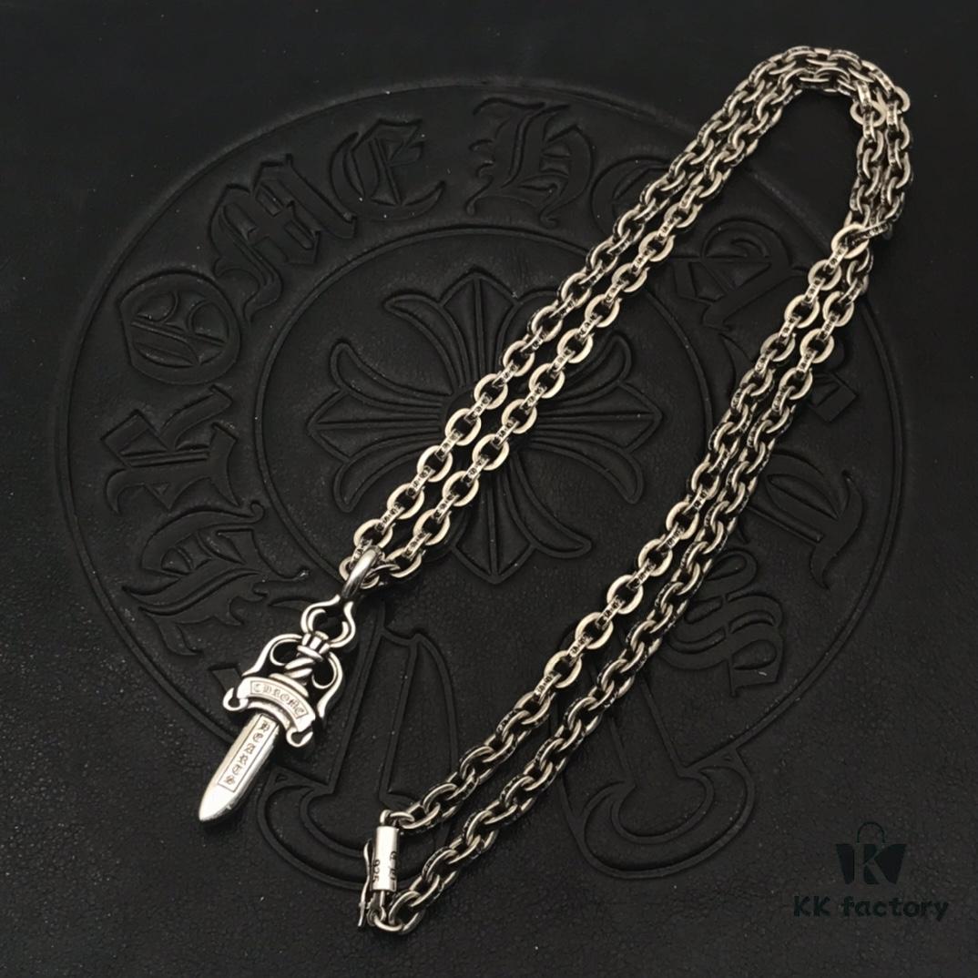 High-Version Koro Heart Medium Double-Sided Sword Pendant with Clear Engraving, Paired with Letter Chain, Available in 50-70cm Length