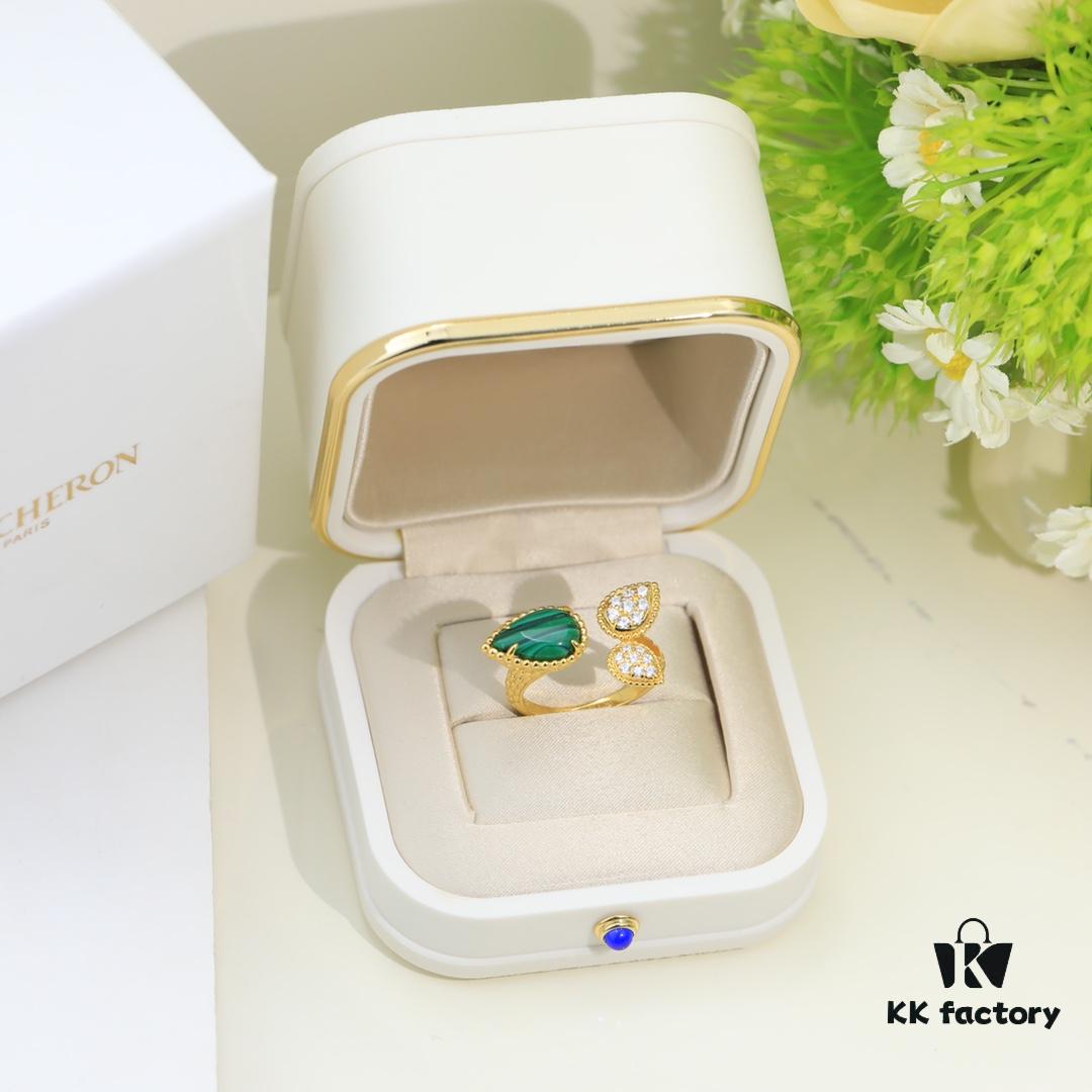 Boucheron Goutte Ring 💧 SERPENT BOHÈME Ring 💍 Classic and Modern, Diamond-Paved Drop Design with Delicate Yellow Gold Pearl Surround, Contemporary Aesthetic, Thick Gold Plating, Branded Boucheron Open-Ring Design, One Size Fits All, Exquisitely Beautiful to Wear 👼