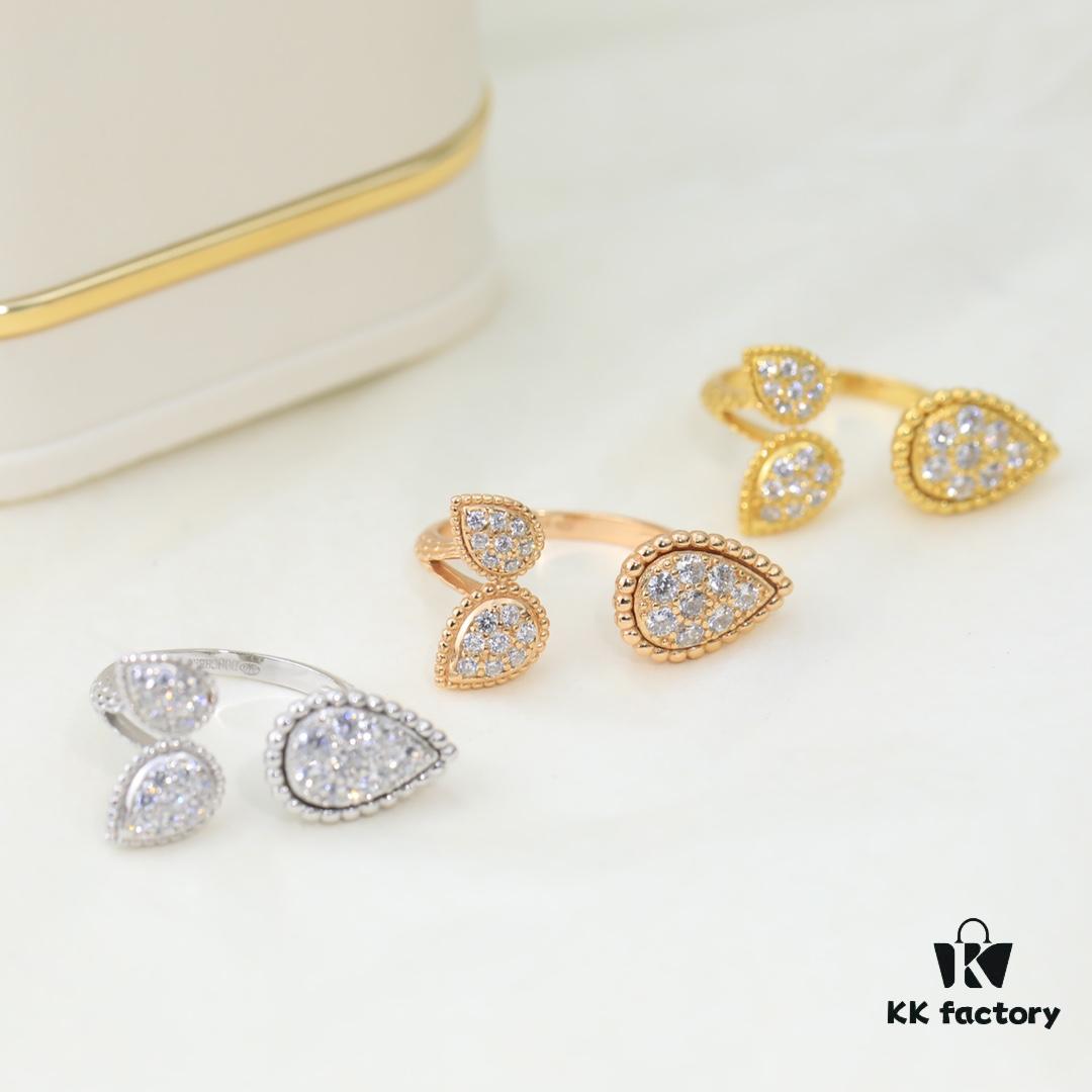 Boucheron Goutte Ring 💧 SERPENT BOHÈME Ring 💍 Classic and Modern, Diamond-Paved Drop Design with Delicate Yellow Gold Pearl Surround, Contemporary Aesthetic, Thick Gold Plating, Branded Boucheron Open Ring, One Size Fits All, Exquisitely Beautiful to Wear 👼