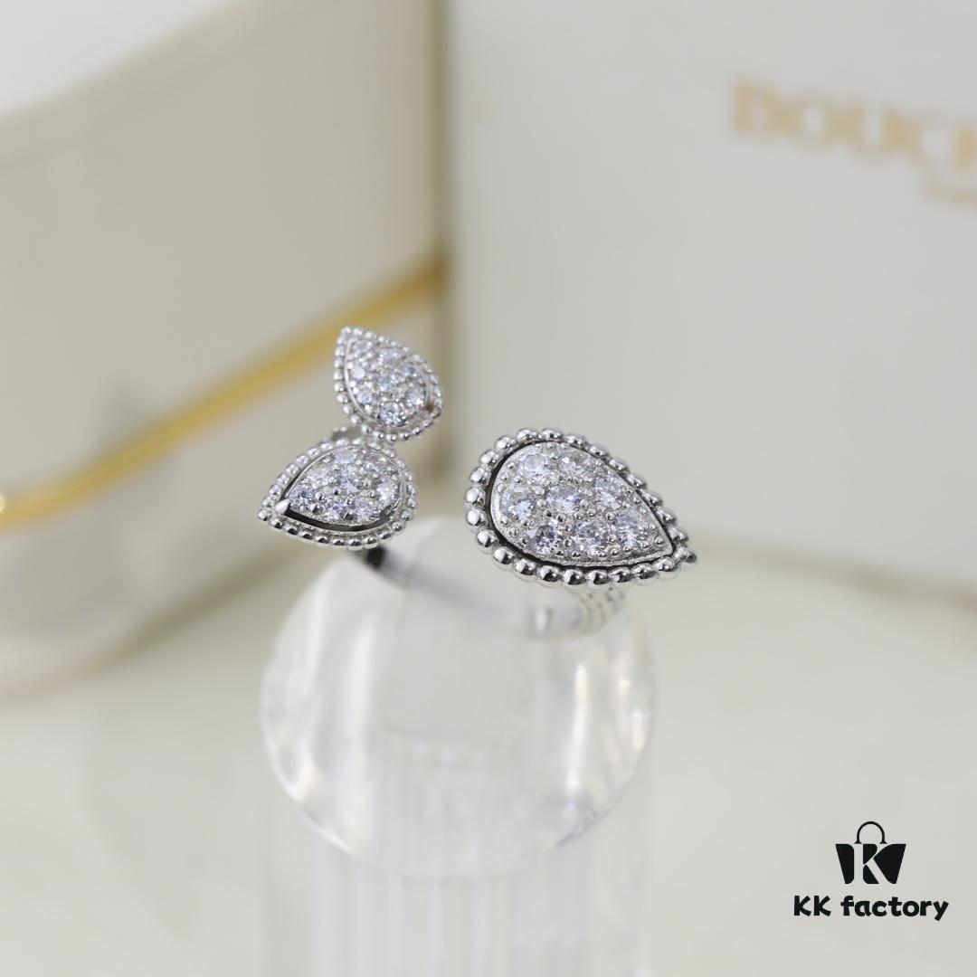 Boucheron Goutte Ring 💧 SERPENT BOHÈME Ring 💍 Classic and Modern, Diamond-Paved Drop Design with Delicate Yellow Gold Pearl Surround, Contemporary Aesthetic, Thick Gold Plating, Branded Boucheron Open Ring, One Size Fits All, Exquisitely Beautiful to Wear 👼