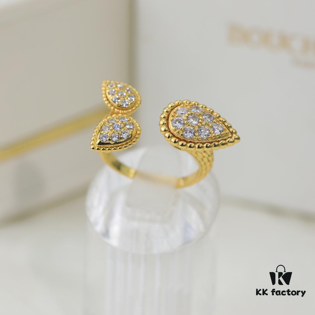 Boucheron Goutte Ring 💧 SERPENT BOHÈME Ring 💍 Classic and Modern, Diamond-Paved Drop Design with Delicate Yellow Gold Pearl Surround, Contemporary Aesthetic, Thick Gold Plating, Branded Boucheron Open Ring, One Size Fits All, Exquisitely Beautiful to Wear 👼