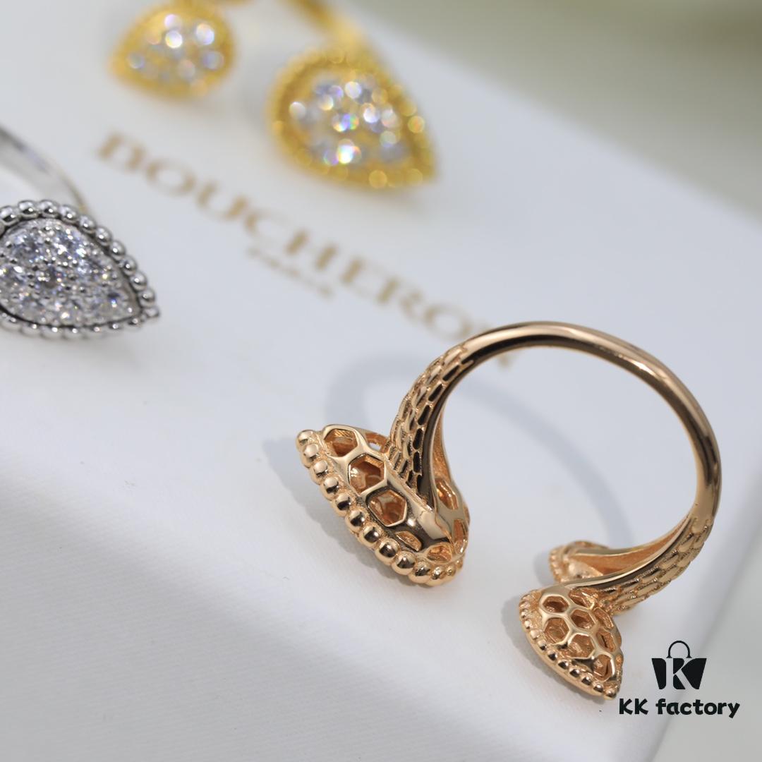 Boucheron Goutte Ring 💧 SERPENT BOHÈME Ring 💍 Classic and Modern, Diamond-Paved Drop Design with Delicate Yellow Gold Pearl Surround, Contemporary Aesthetic, Thick Gold Plating, Branded Boucheron Open Ring, One Size Fits All, Exquisitely Beautiful to Wear 👼
