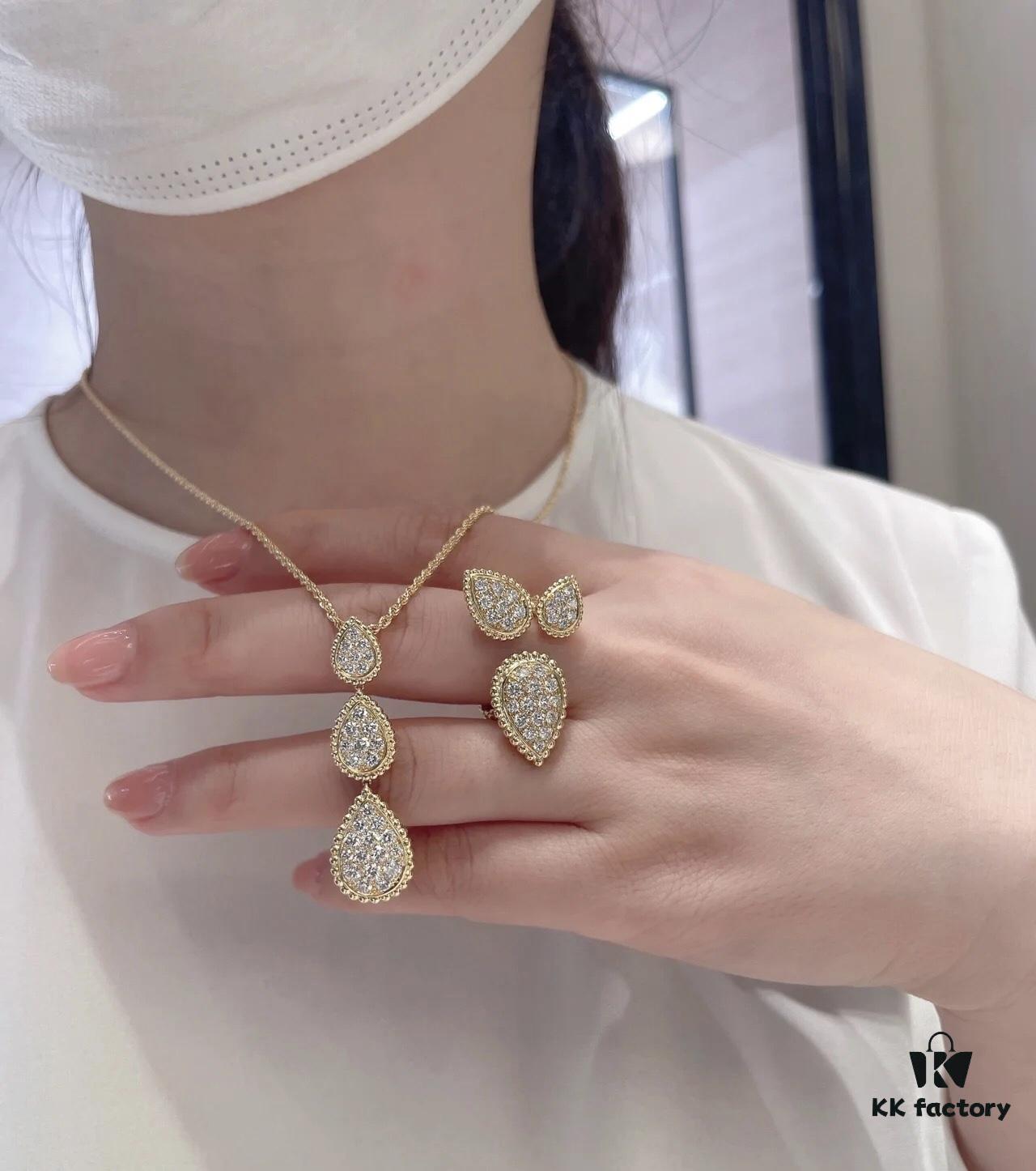 Boucheron Goutte Ring 💧 SERPENT BOHÈME Ring 💍 Classic and Modern, Diamond-Paved Drop Design with Delicate Yellow Gold Pearl Surround, Contemporary Aesthetic, Thick Gold Plating, Branded Boucheron Open Ring, One Size Fits All, Exquisitely Beautiful to Wear 👼