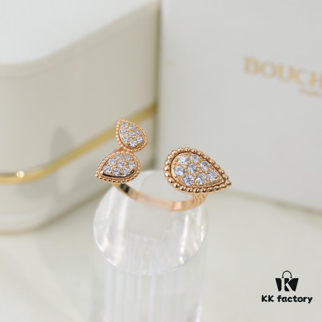 Boucheron Goutte Ring 💧 SERPENT BOHÈME Ring 💍 Classic and Modern, Diamond-Paved Drop Design with Delicate Yellow Gold Pearl Surround, Contemporary Aesthetic, Thick Gold Plating, Branded Boucheron Open Ring, One Size Fits All, Exquisitely Beautiful to Wear 👼