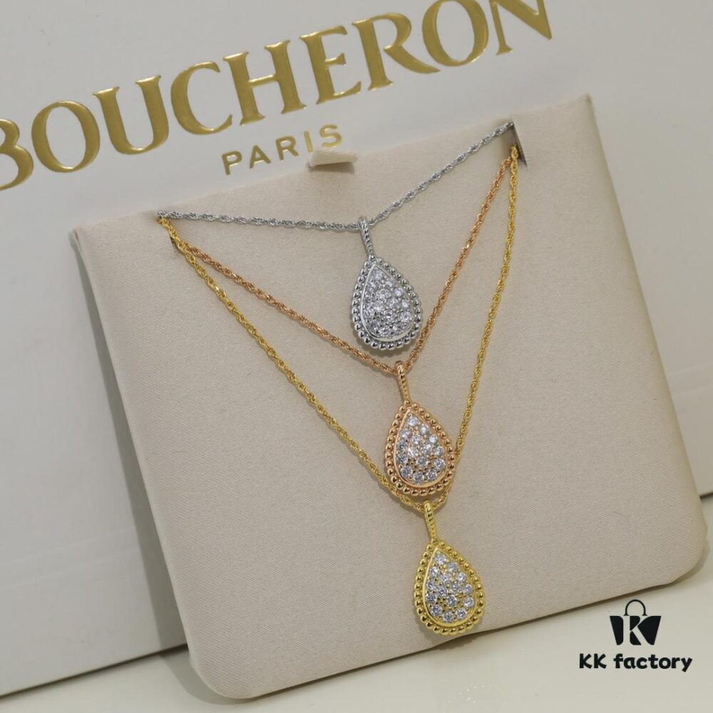 Boucheron Goutte Necklace 💧 SERPENT BOHÈME Necklace, Classic and Modern Design with Diamond-Paved Drop Pendant Surrounded by Delicate Yellow Gold Beads, Thick Gold Plating, Branded Logo, Adjustable Length 45cm, Exquisite for Every Occasion 👼 Large Drop Necklace. Brand Story: The Water Drop Symbolizes 'For the One You Love Most'