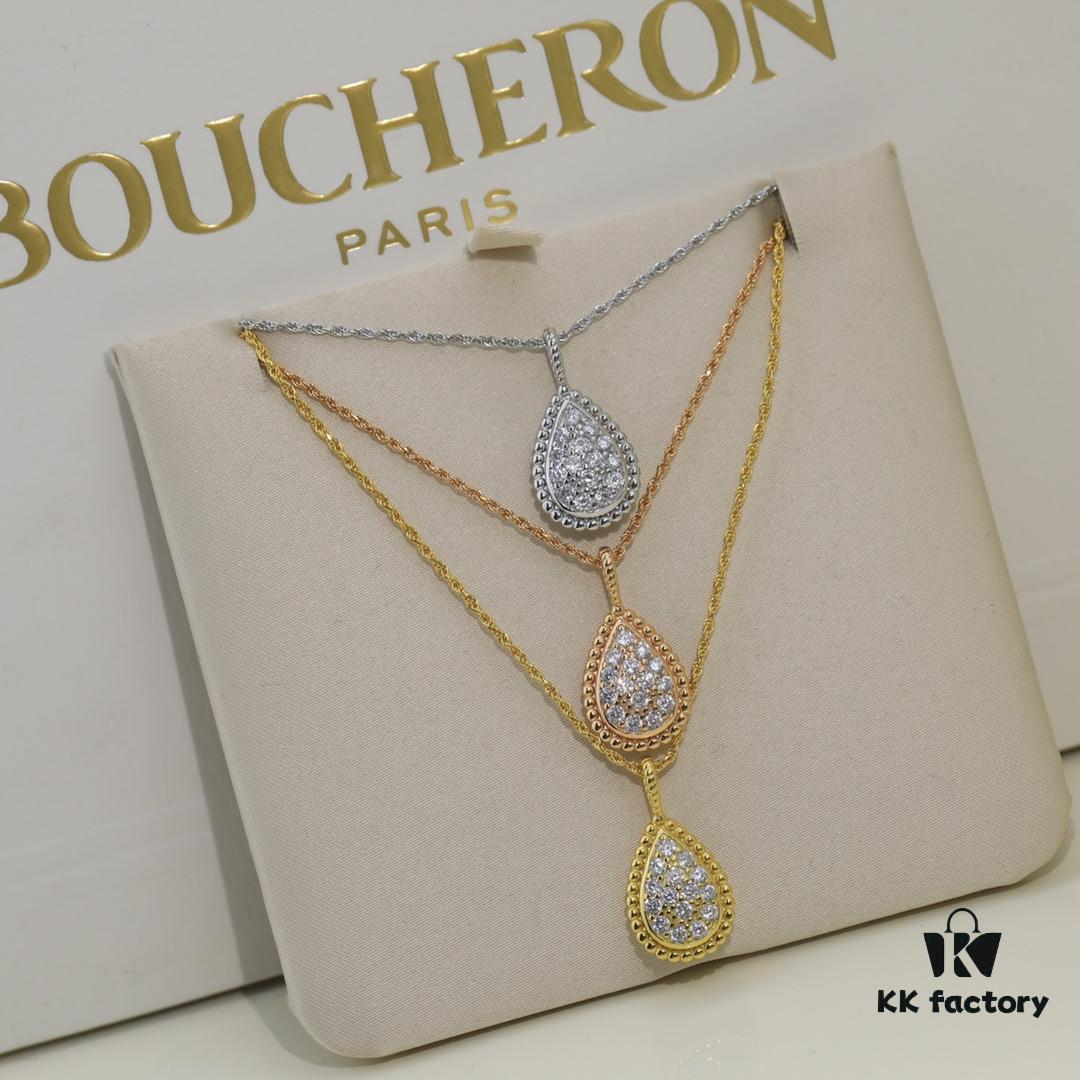 Boucheron Goutte Necklace 💧 SERPENT BOHÈME Necklace, Classic and Modern Design with Diamond-Paved Drop Pendant Surrounded by Delicate Yellow Gold Beads, Thick Gold Plating, Branded Logo, Adjustable Length 45cm, Exquisite for Every Occasion 👼 Large Drop Necklace. Brand Story: The Water Drop Symbolizes 'For the One You Love Most'