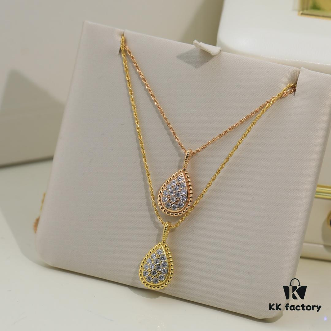 Boucheron Goutte Necklace 💧 SERPENT BOHÈME Necklace, Classic and Modern Design with Diamond-Paved Drop Pendant Surrounded by Delicate Yellow Gold Beads, Thick Gold Plating, Branded Logo, Adjustable Length 45cm, Exquisite for Every Occasion 👼 Large Drop Necklace. Brand Story: The Water Drop Symbolizes 'For the One You Love Most'