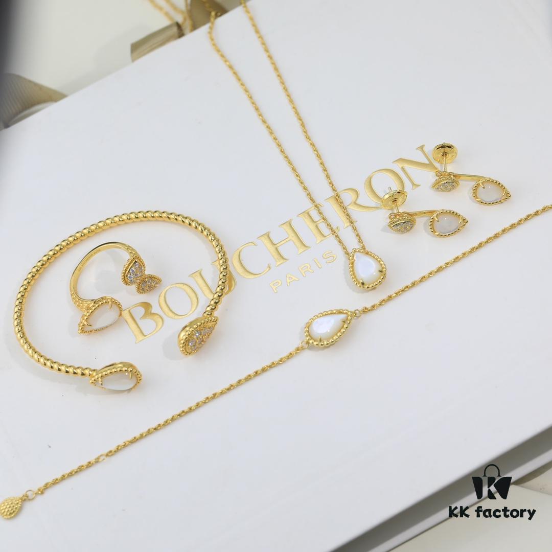 Boucheron Goutte Bracelet 💧 SERPENT BOHÈME Classic and Modern, Featuring a Water-Drop-Shaped Pendant Set with Diamonds, Surrounded by Delicate Yellow Gold Pearls, Embodies Contemporary Aesthetics. Thick Gold Plating, Branded Boucheron Bracelet with Simple, Elegant Design, Exceptionally Beautiful to Wear 👼】The Water-Drop Collection Symbolizes Love for One's Dearest