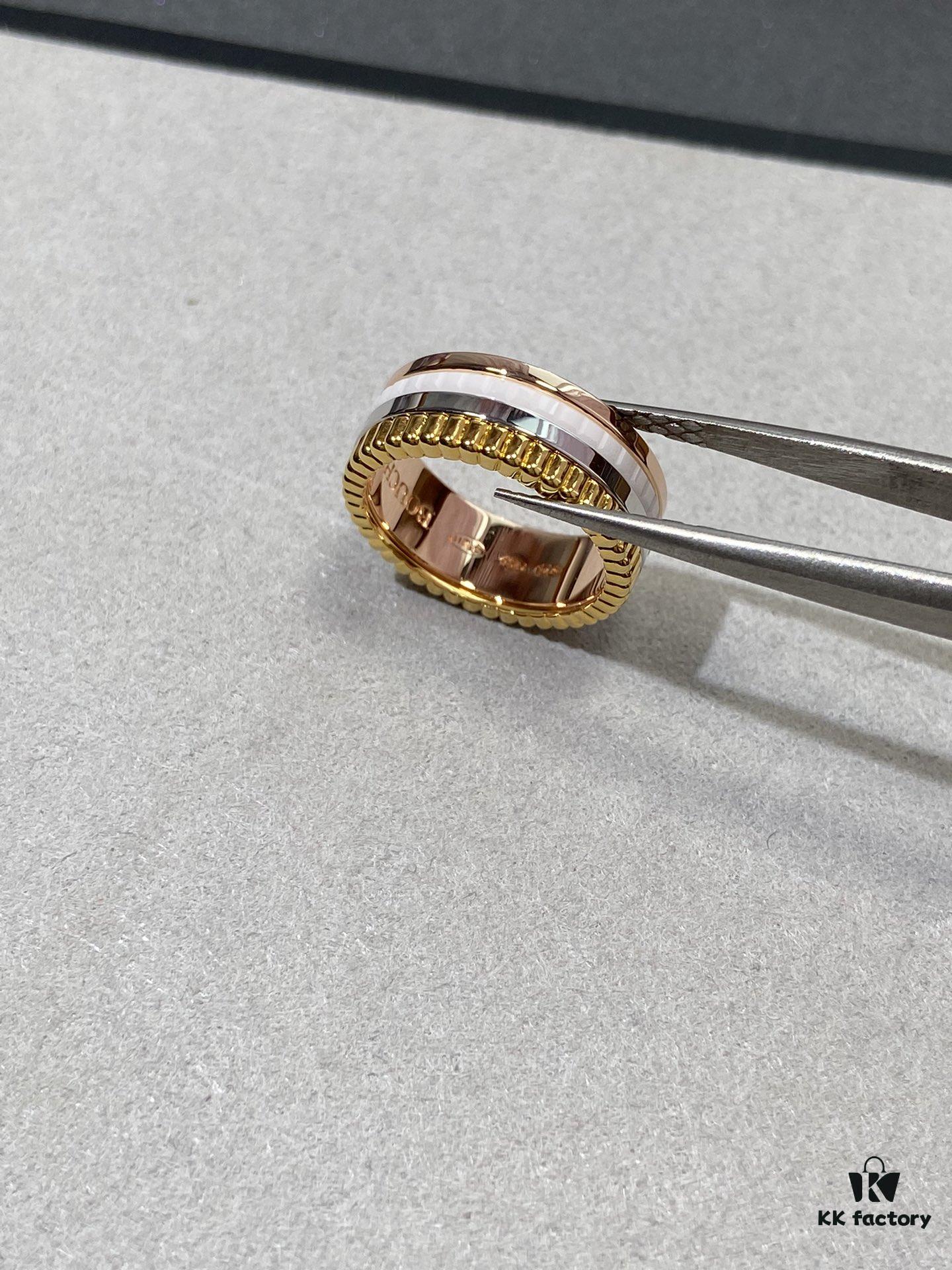 White Ceramic + Rose Gold + White Gold Two-Tone Boucheron Wedding Bands