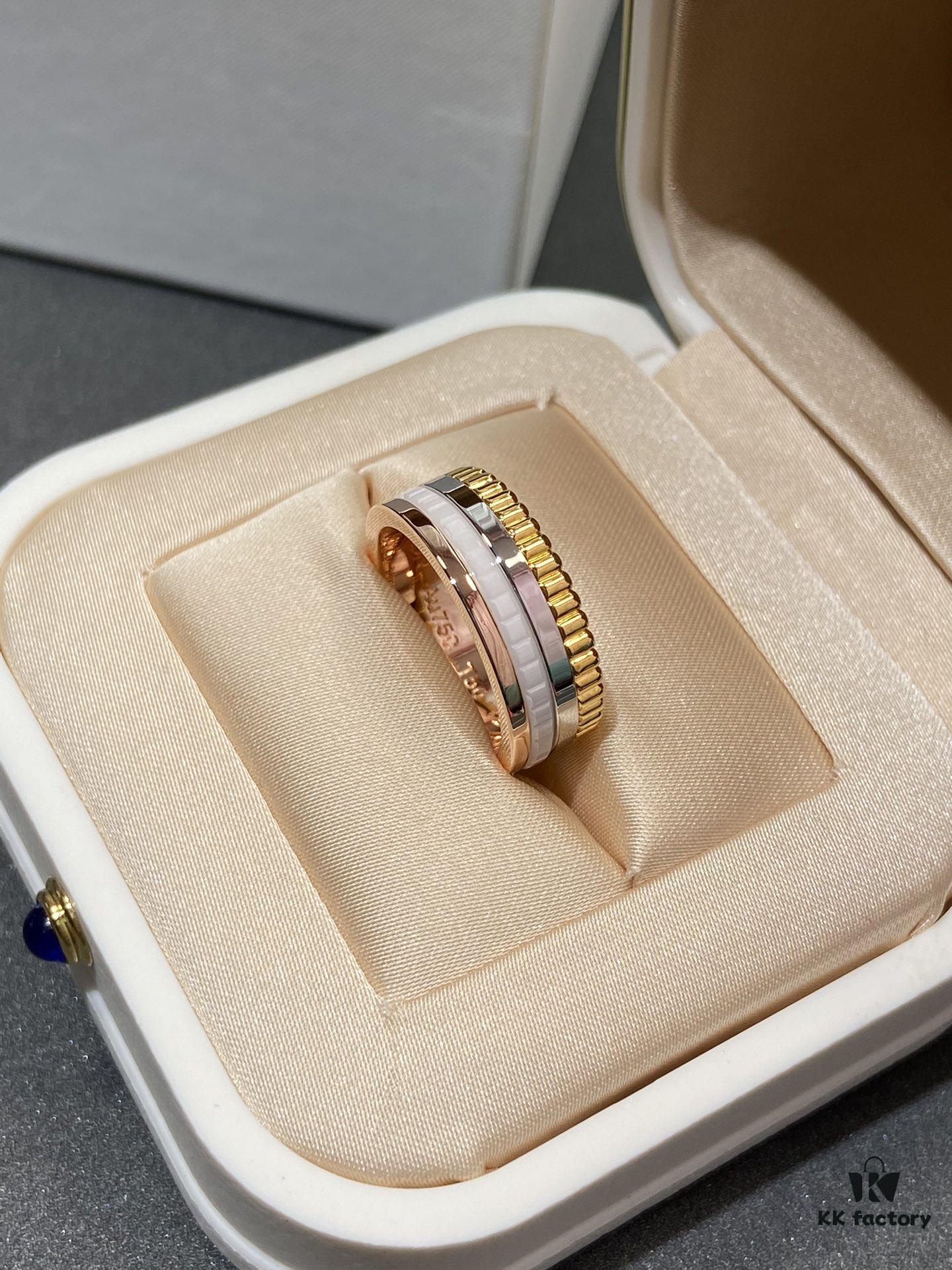 White Ceramic + Rose Gold + White Gold Two-Tone Boucheron Wedding Bands