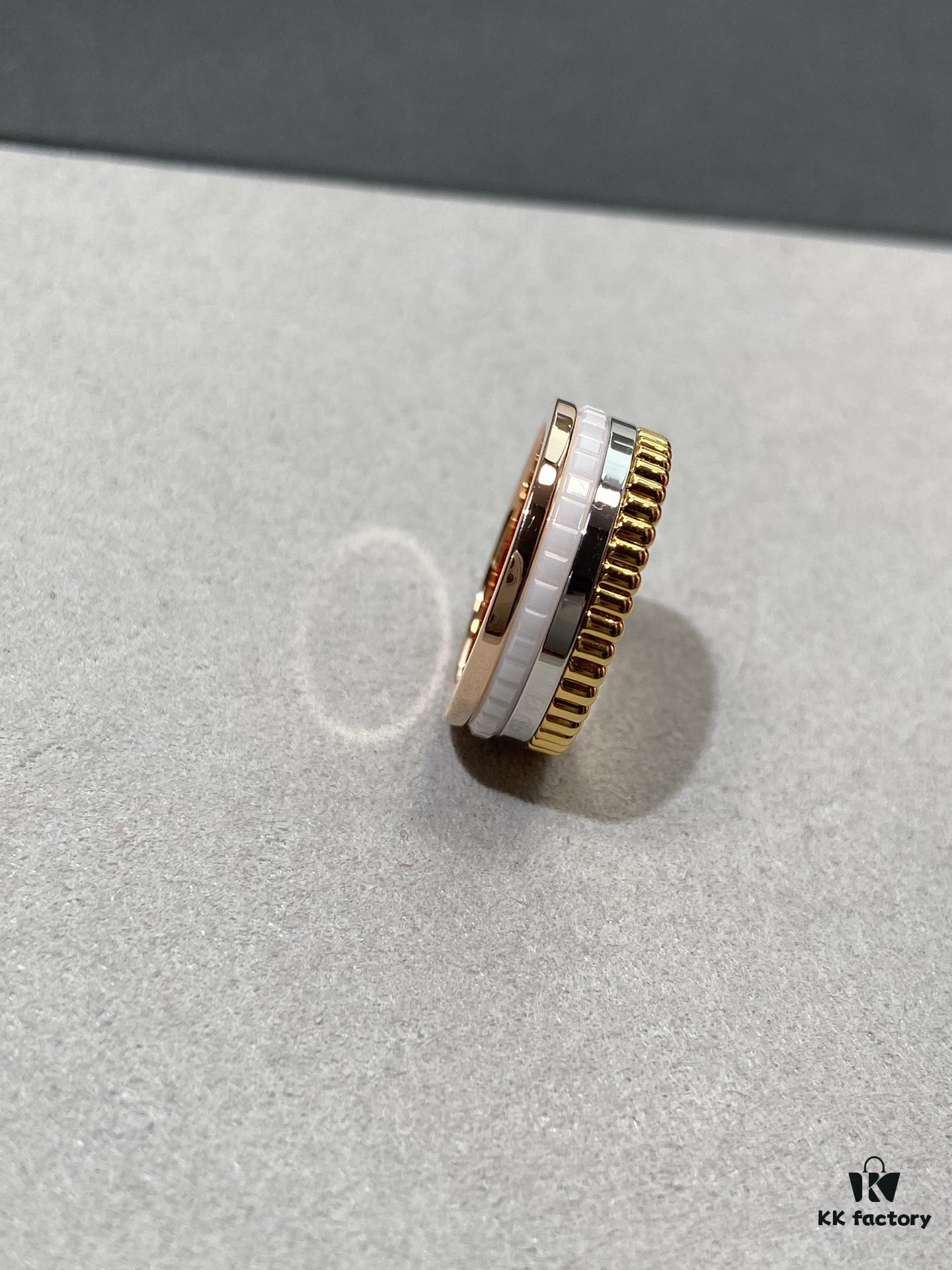 White Ceramic + Rose Gold + White Gold Two-Tone Boucheron Wedding Bands