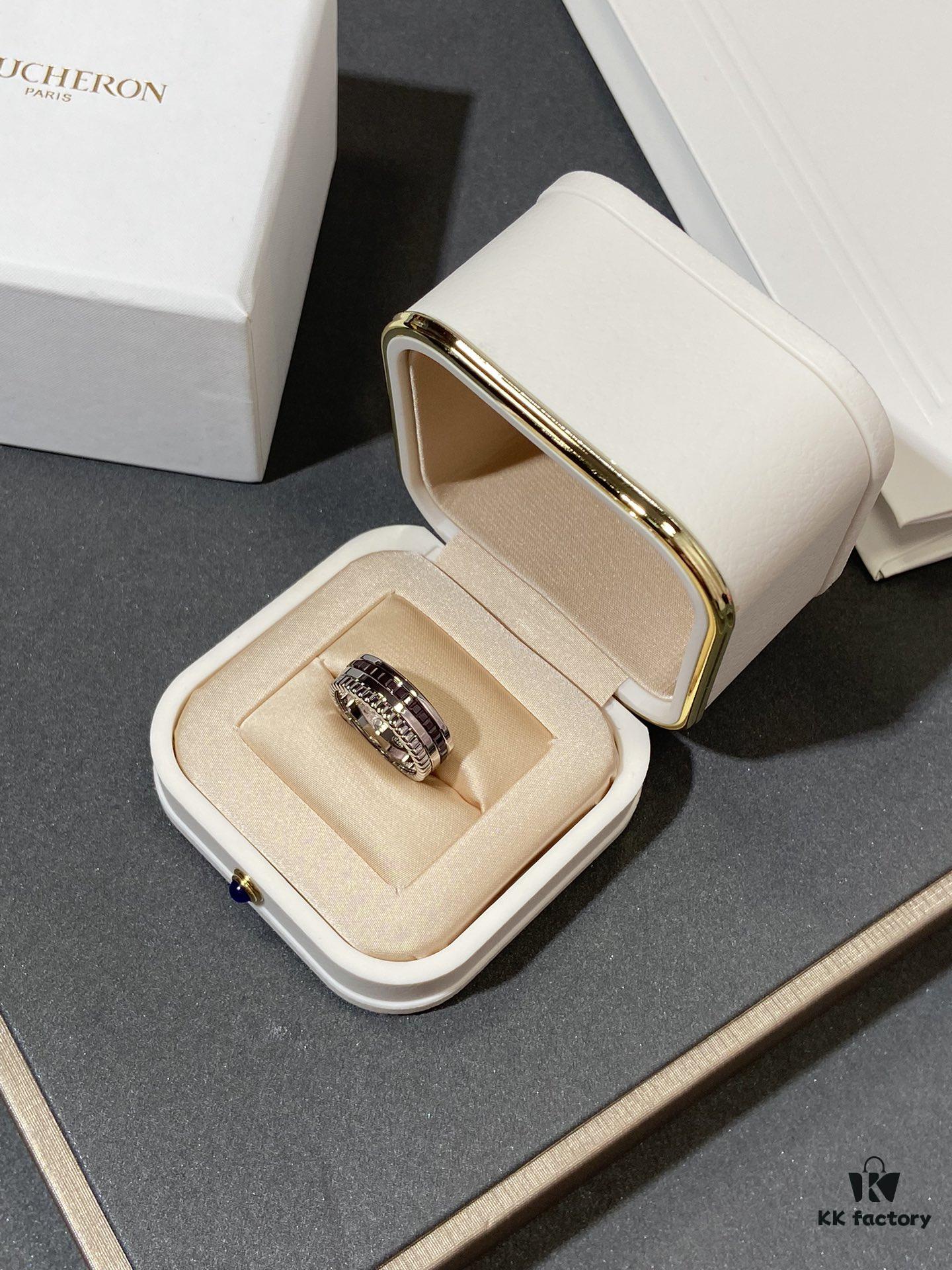 Black Brown + White Gold Two-Tone, Dark Brown Ceramic Diamond-Free Polished Surface