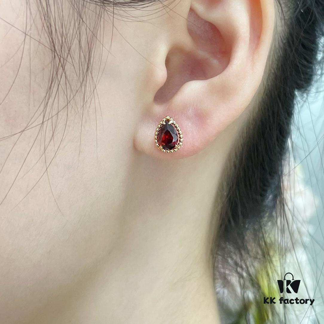 Boucheron Rose Garnet Single Teardrop Earrings, Bohemian Teardrop Inspired by 'Love and Protection'