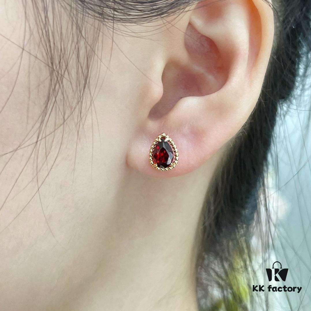 Boucheron Rose Garnet Single Teardrop Earrings, Bohemian Teardrop Inspired by 'Love and Protection'