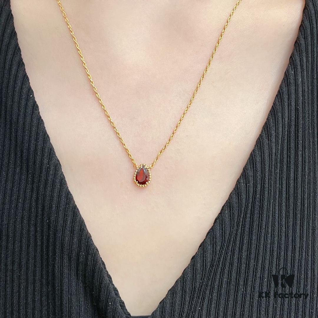 Boucheron Garnet Single Teardrop Necklace, Bohemian Teardrop Inspired by 'Love and Protection'