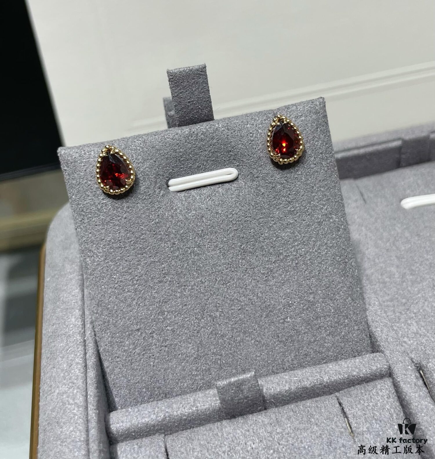 Boucheron Rose Garnet Single Teardrop Earrings, Bohemian Teardrop Inspired by 'Love and Protection'