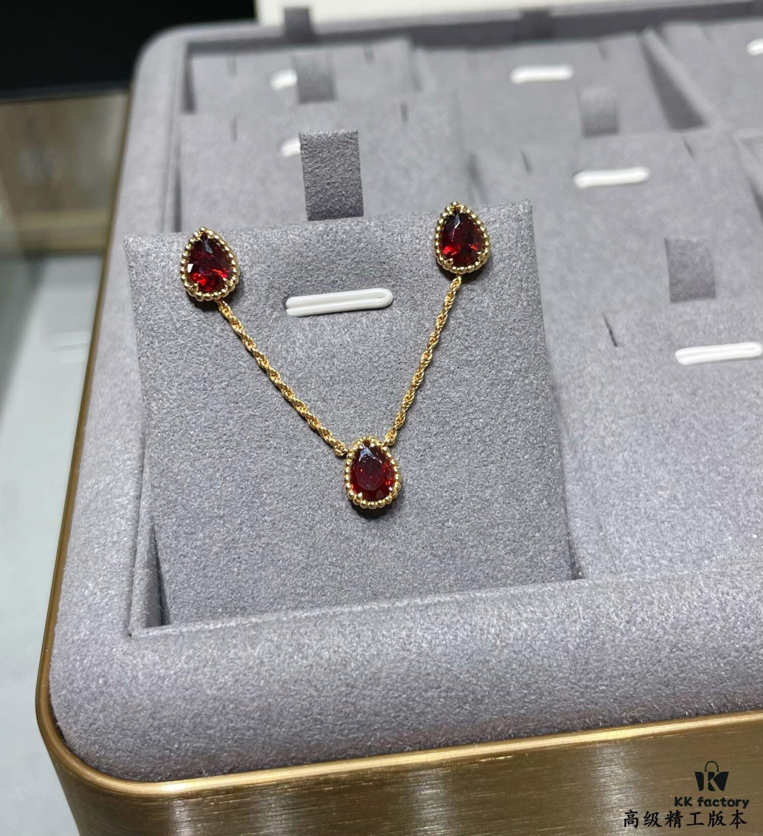 Boucheron Rose Garnet Single Teardrop Earrings, Bohemian Teardrop Inspired by 'Love and Protection'