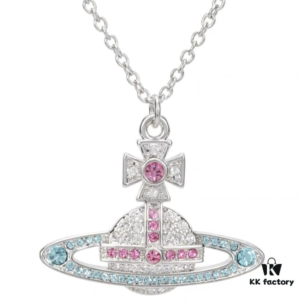 Vivienne Saturn Colored Diamond Full-Pavé Necklace