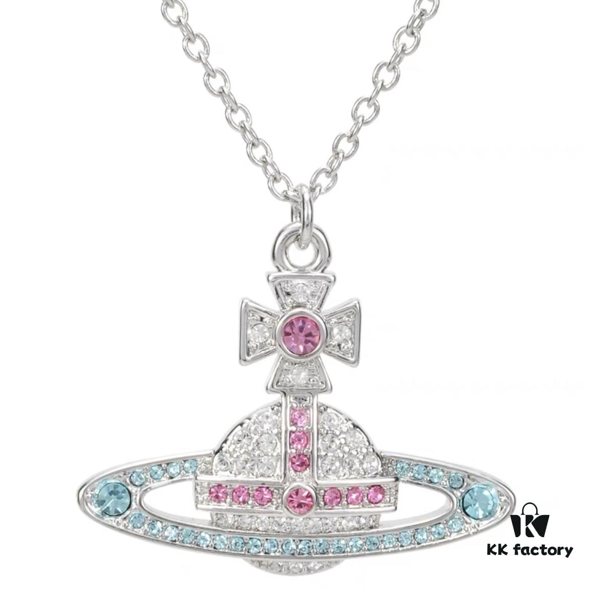 Vivienne Saturn Colored Diamond Full-Pavé Necklace
