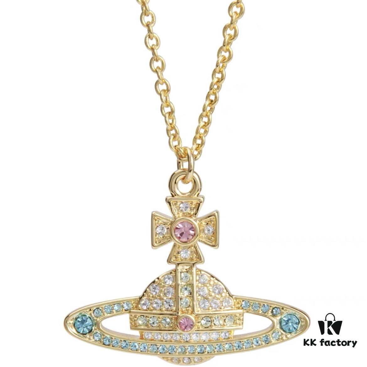 Vivienne Saturn Colored Diamond Full-Pavé Necklace