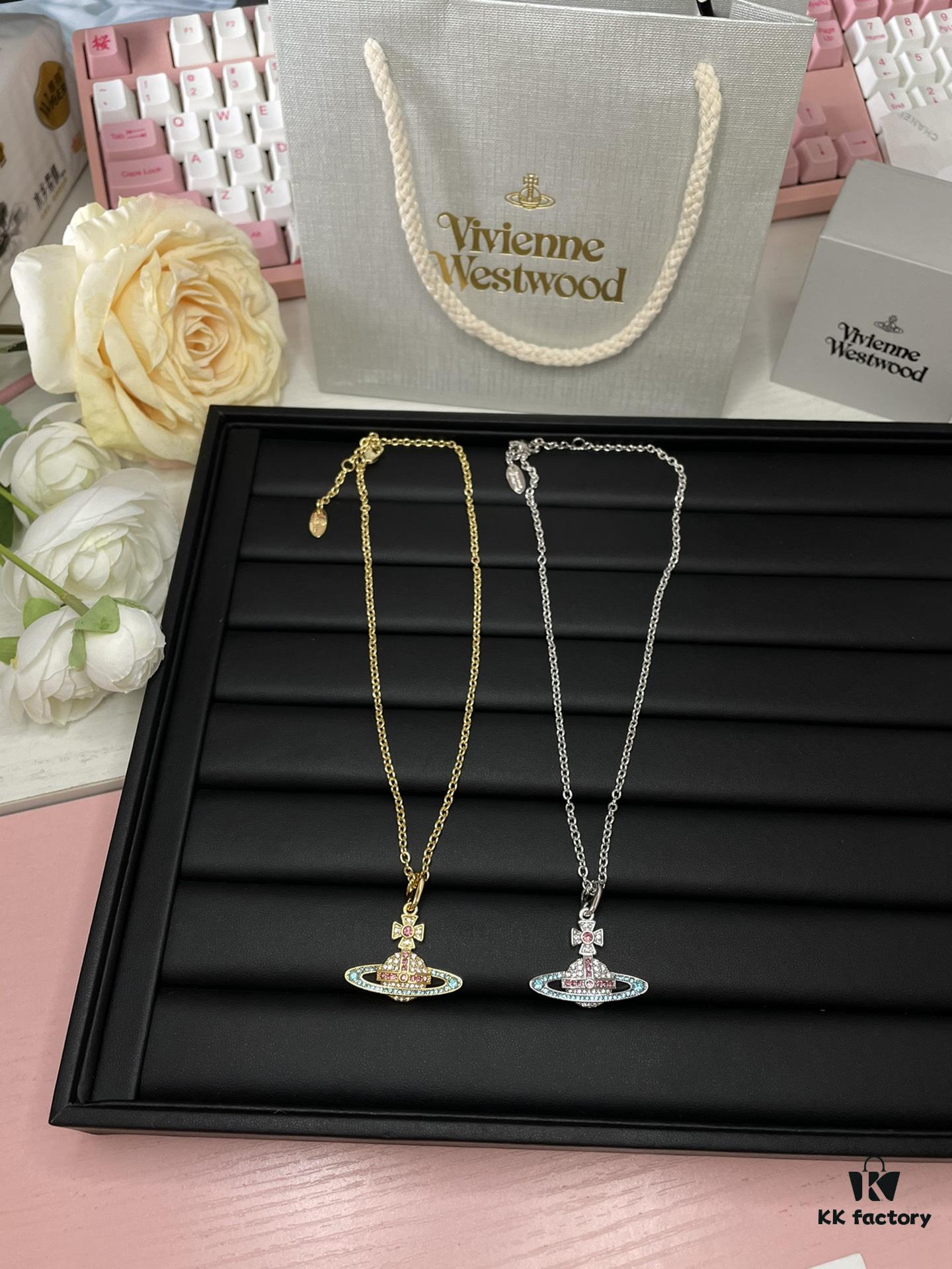 Vivienne Saturn Colored Diamond Full-Pavé Necklace