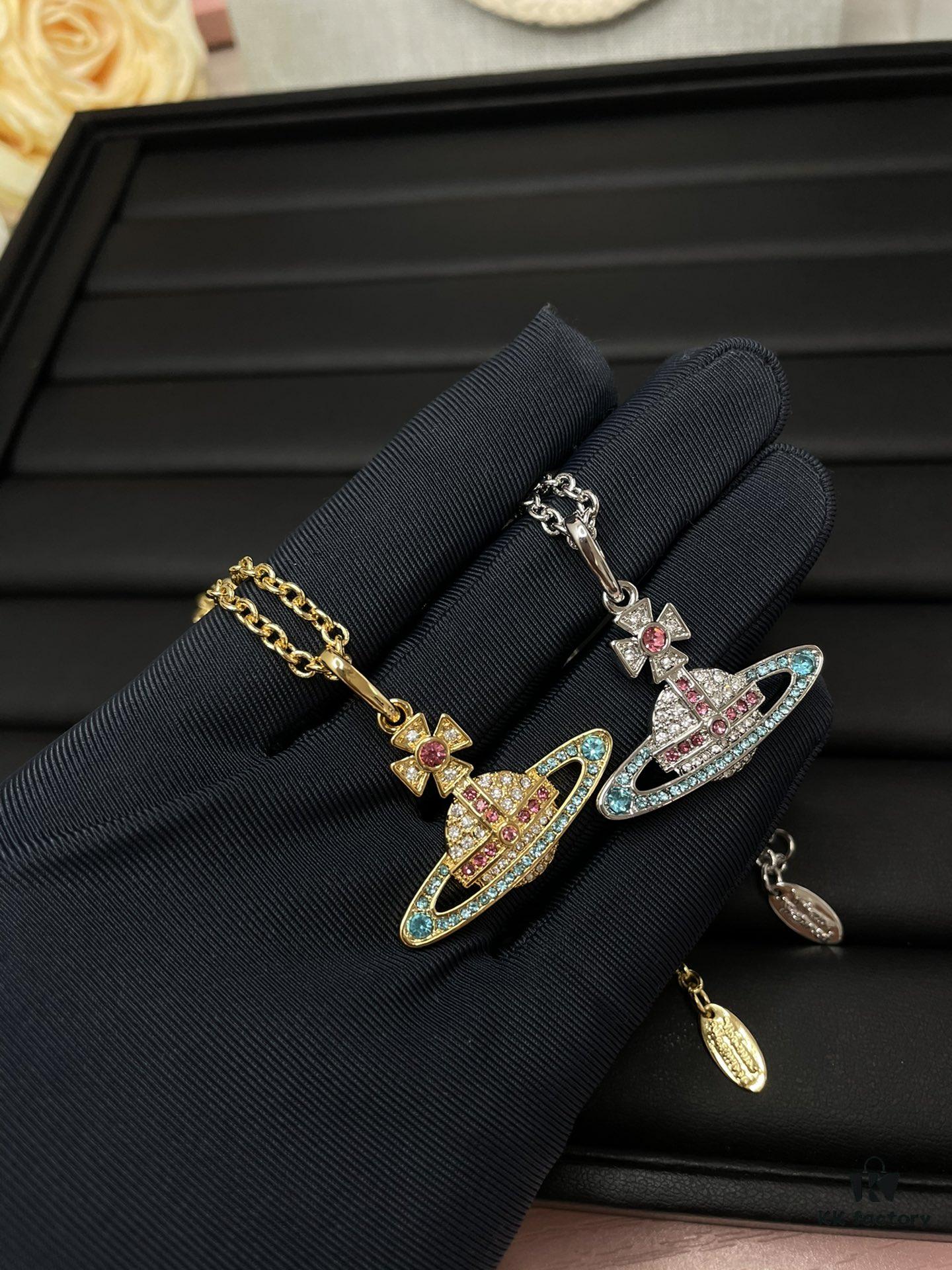 Vivienne Saturn Colored Diamond Full-Pavé Necklace