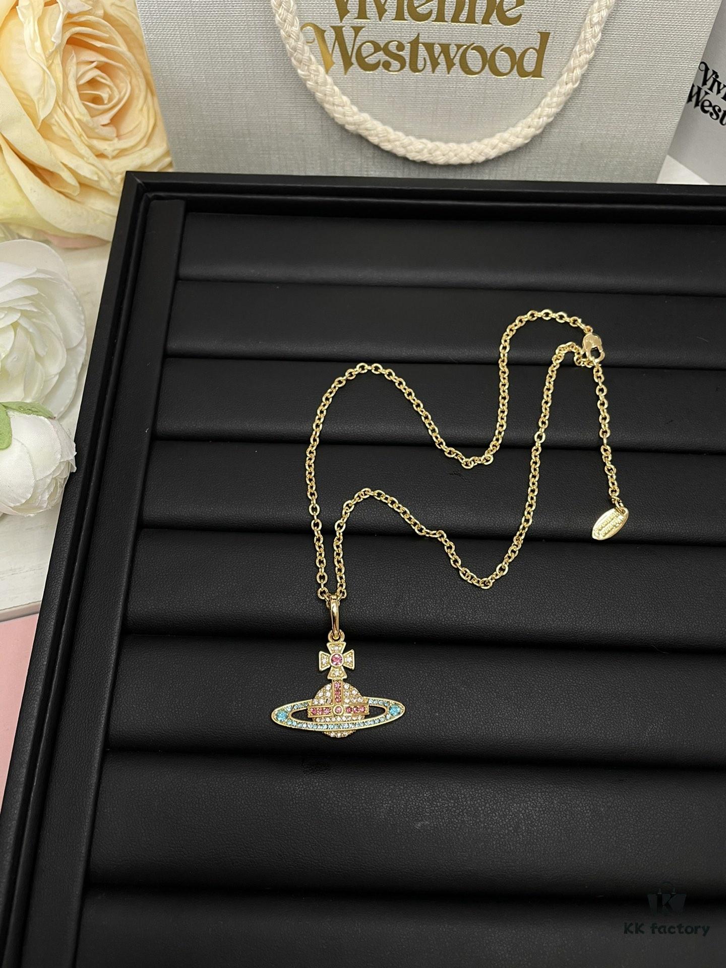 Vivienne Saturn Colored Diamond Full-Pavé Necklace