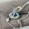 Vivienne Westwood Saturn Necklace in Silver and Blue with Gradient Small Diamonds