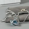 Vivienne Westwood Saturn Necklace in Silver and Blue with Gradient Small Diamonds
