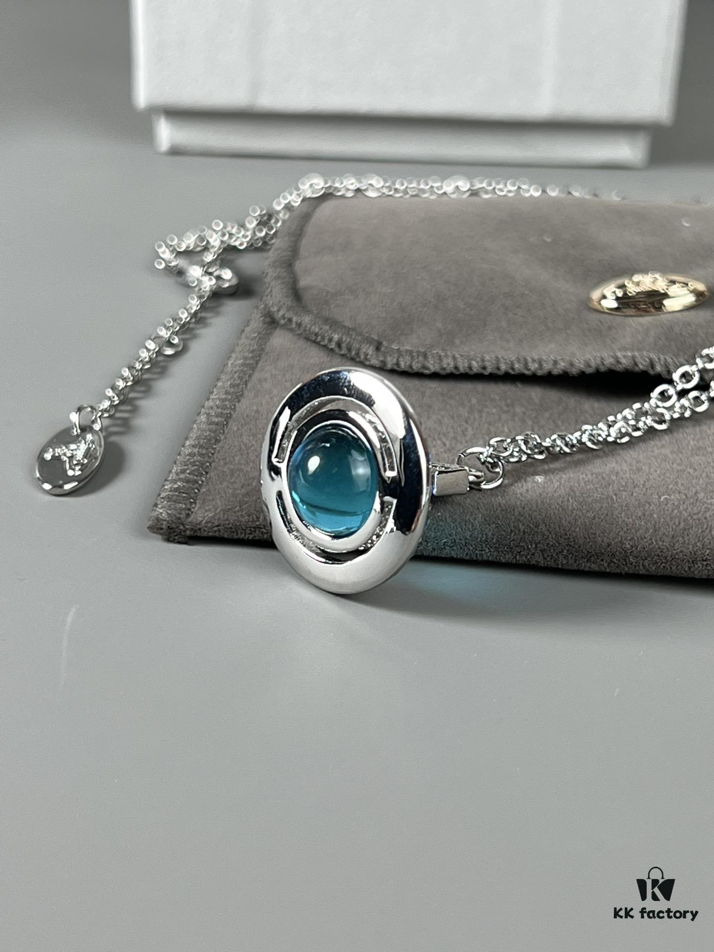 Vivienne Westwood Saturn Necklace in Silver and Blue with Gradient Small Diamonds