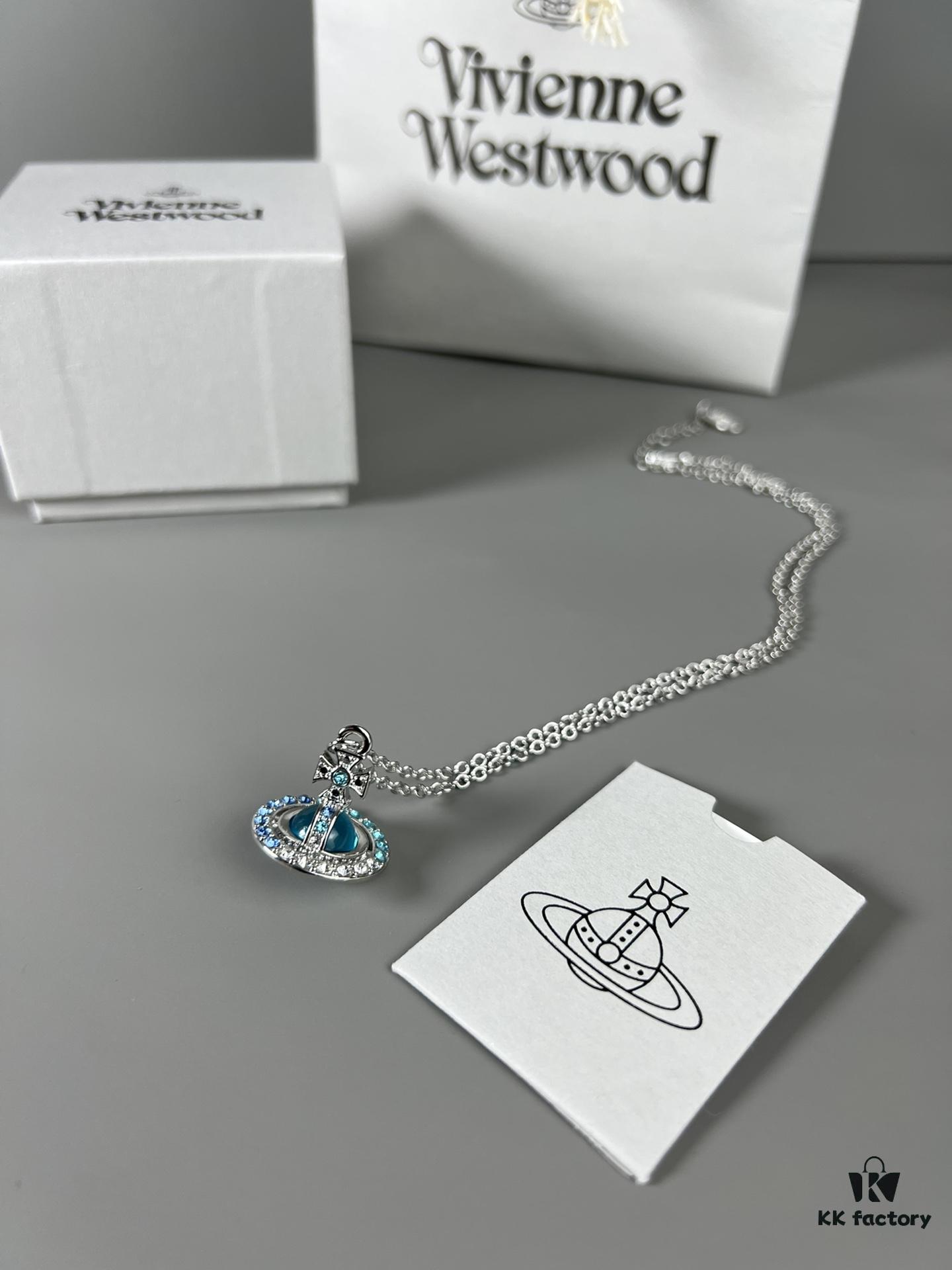 Vivienne Westwood Saturn Necklace in Silver and Blue with Gradient Small Diamonds