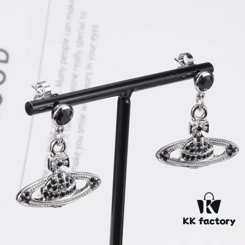 West Grandma Black Crystal Diamond Platform Saturn Stud Earrings