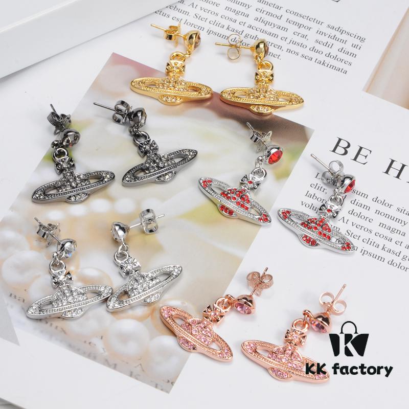 West Grandma Black Crystal Diamond Platform Saturn Stud Earrings