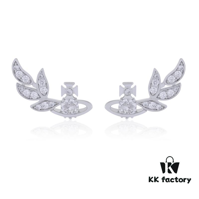 West Queen Wheat Ear Zircon Saturn Stud Earrings - Symmetrical Silver