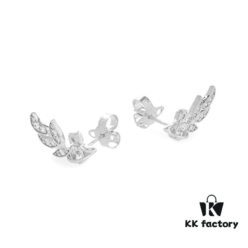 West Queen Wheat Ear Zircon Saturn Stud Earrings - Symmetrical Silver
