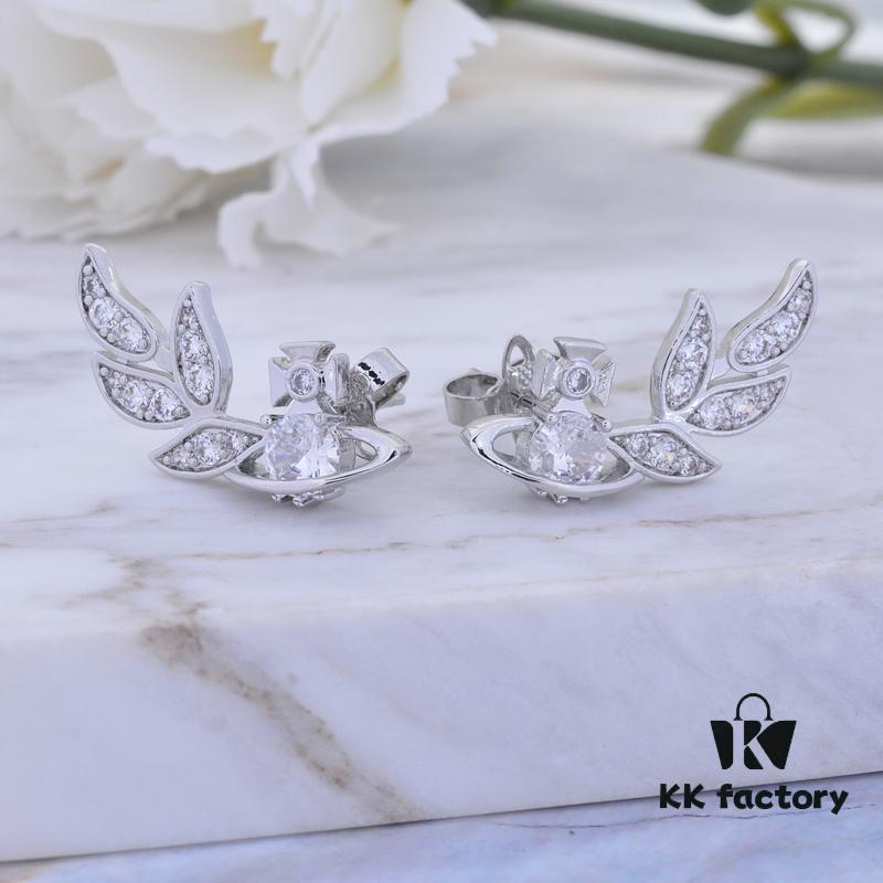 West Queen Wheat Ear Zircon Saturn Stud Earrings - Symmetrical Silver