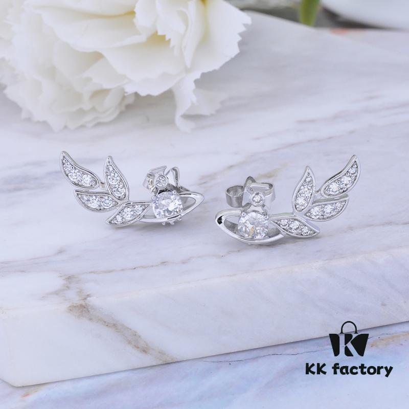 West Queen Wheat Ear Zircon Saturn Stud Earrings - Symmetrical Silver