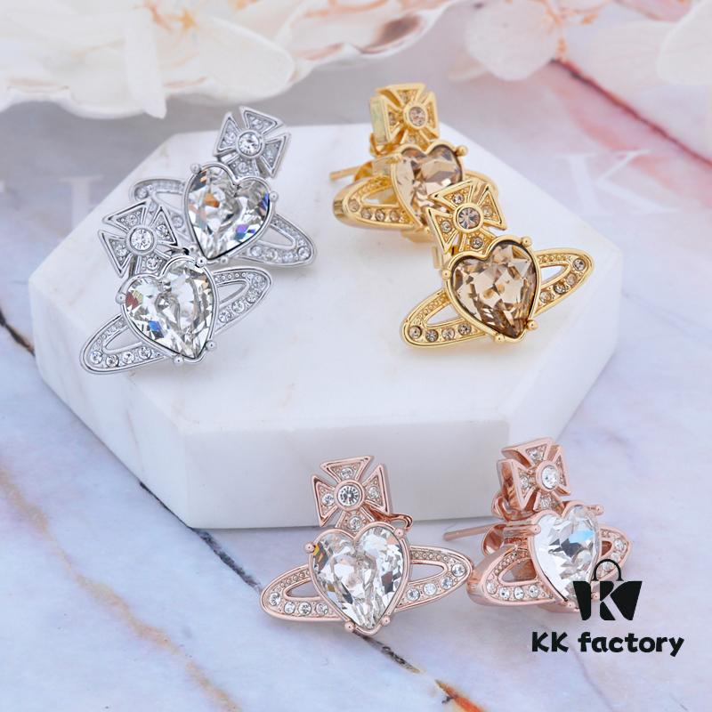 West Queen Heart-Shaped Zircon Stud Earrings - Gold