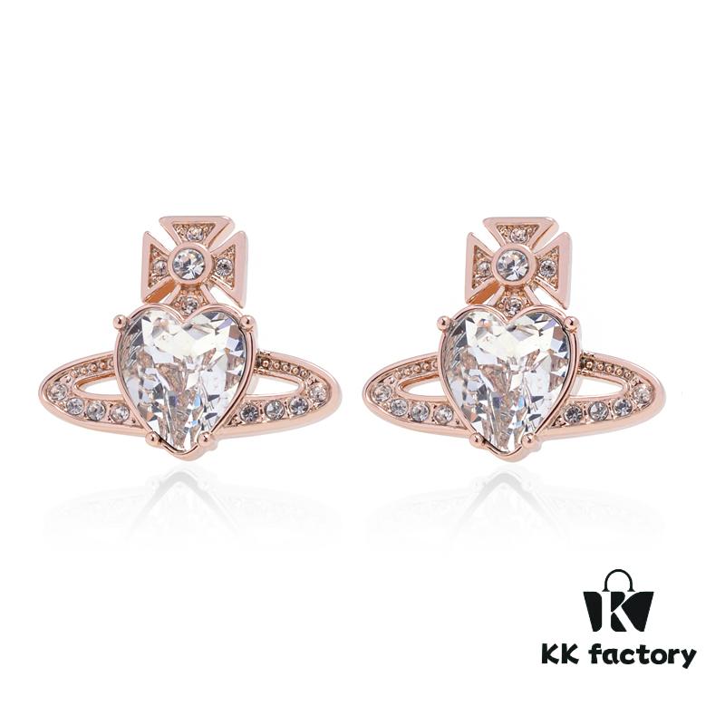 Vivienne Westwood Love Heart Zirconia Stud Earrings - Rose Gold White Diamond