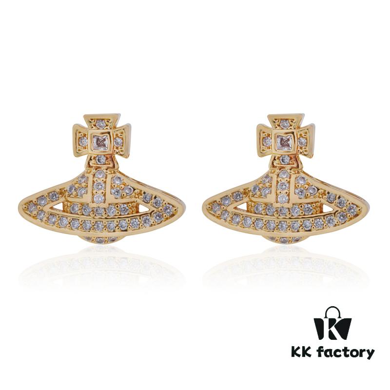 Westminster Micro-Paved Zircon Saturn Stud Earrings - Gold