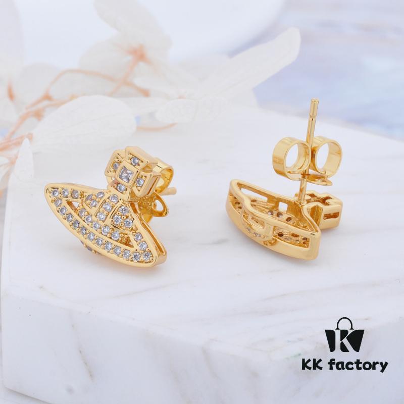 Westminster Micro-Paved Zircon Saturn Stud Earrings - Gold