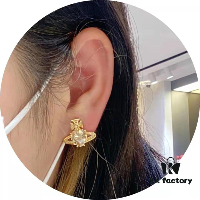 West Queen Heart-Shaped Zircon Stud Earrings - Gold