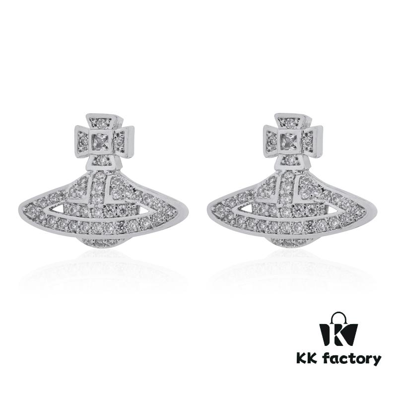 Vivienne Westwood Micro Pave Zirconia Saturn Stud Earrings - Silver