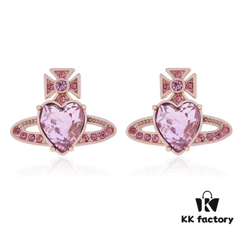 West Queen Zircon Heart Stud Earrings - Rose Gold Pink